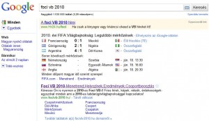 Foci vb 2010 a Google találati listában