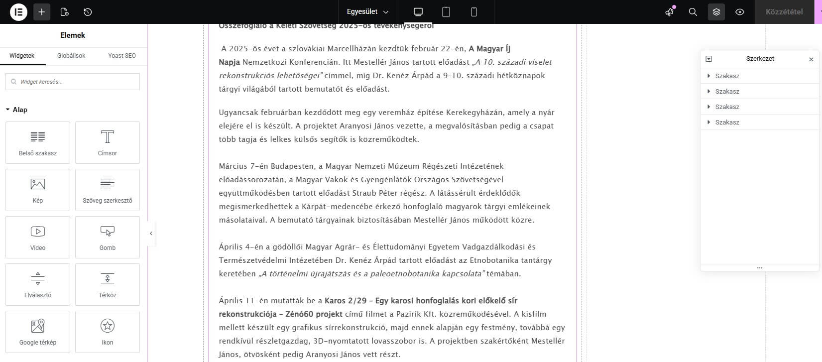 Elementor szerkesztő